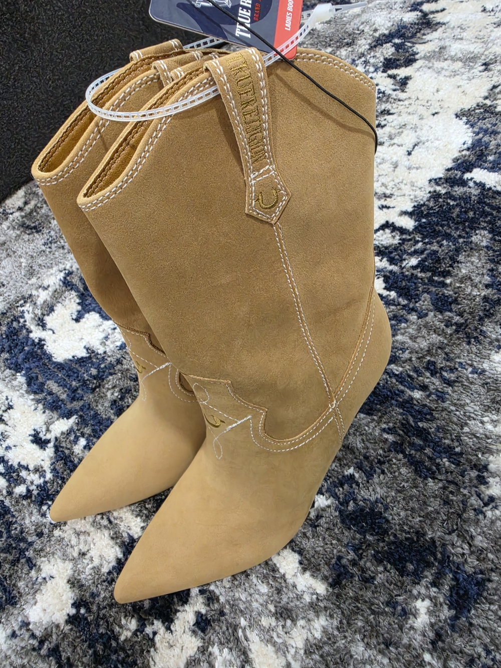 True Religion Tan Suede Pointed-Toe Western Heeled Boots